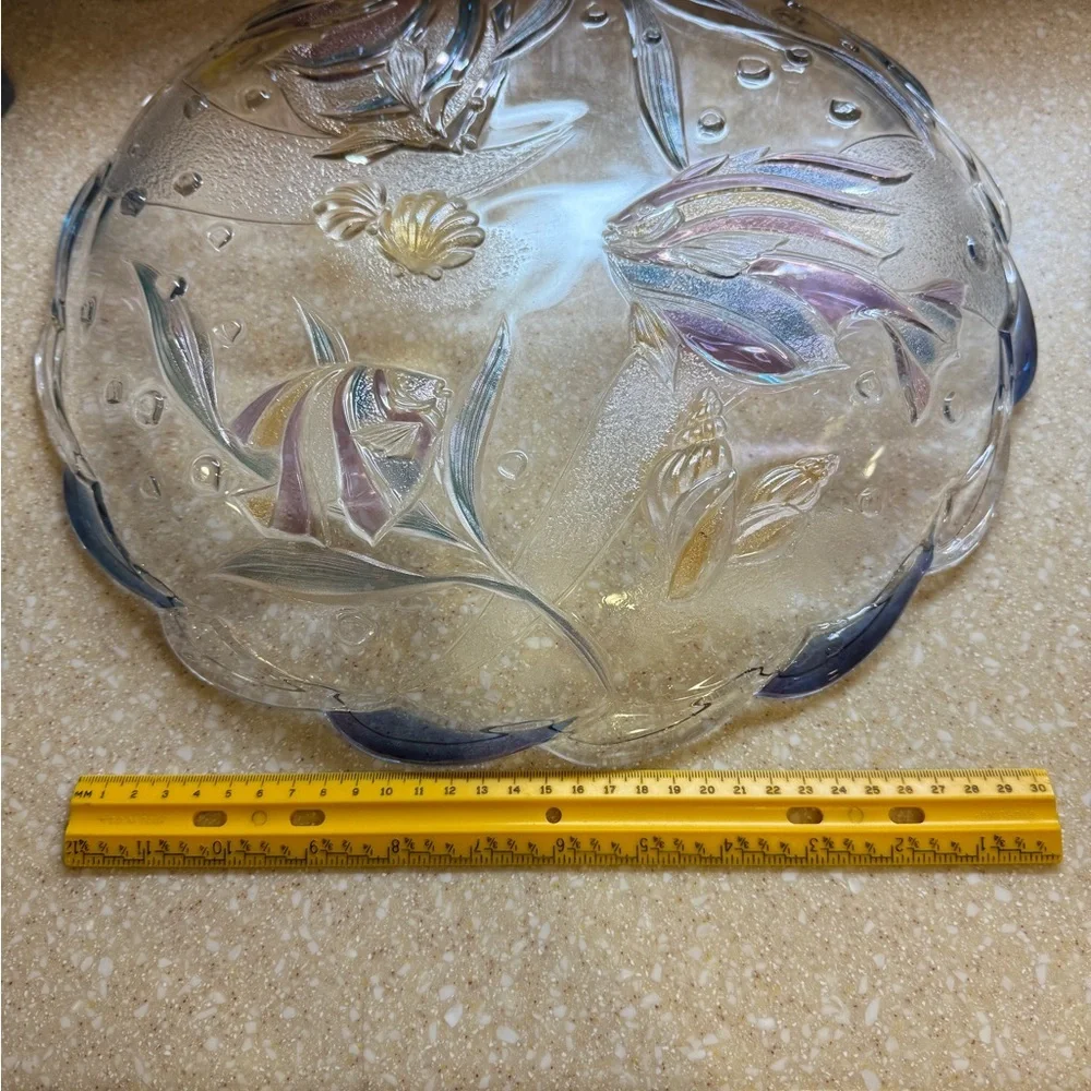 Mikasa Vintage Tropical Key Largo Glass Plate Fish Design 15 inch Blue and Gold